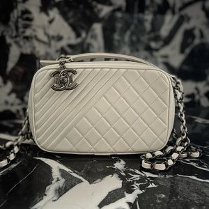 CHANEL Lambskin Quilted Mini Coco Boy Camera Bag White